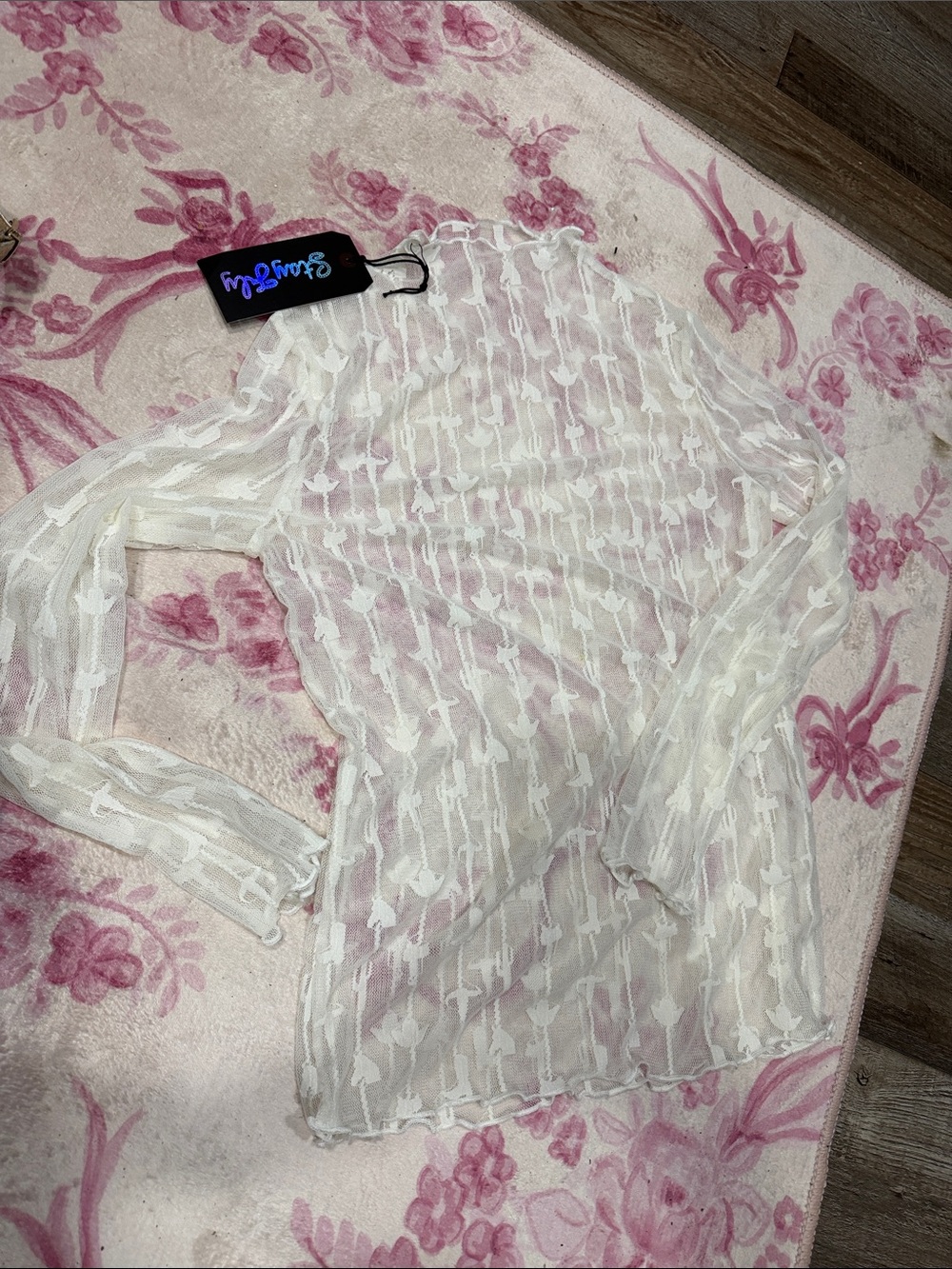 Oh Polly White Floral Mesh Long Sleeve Top